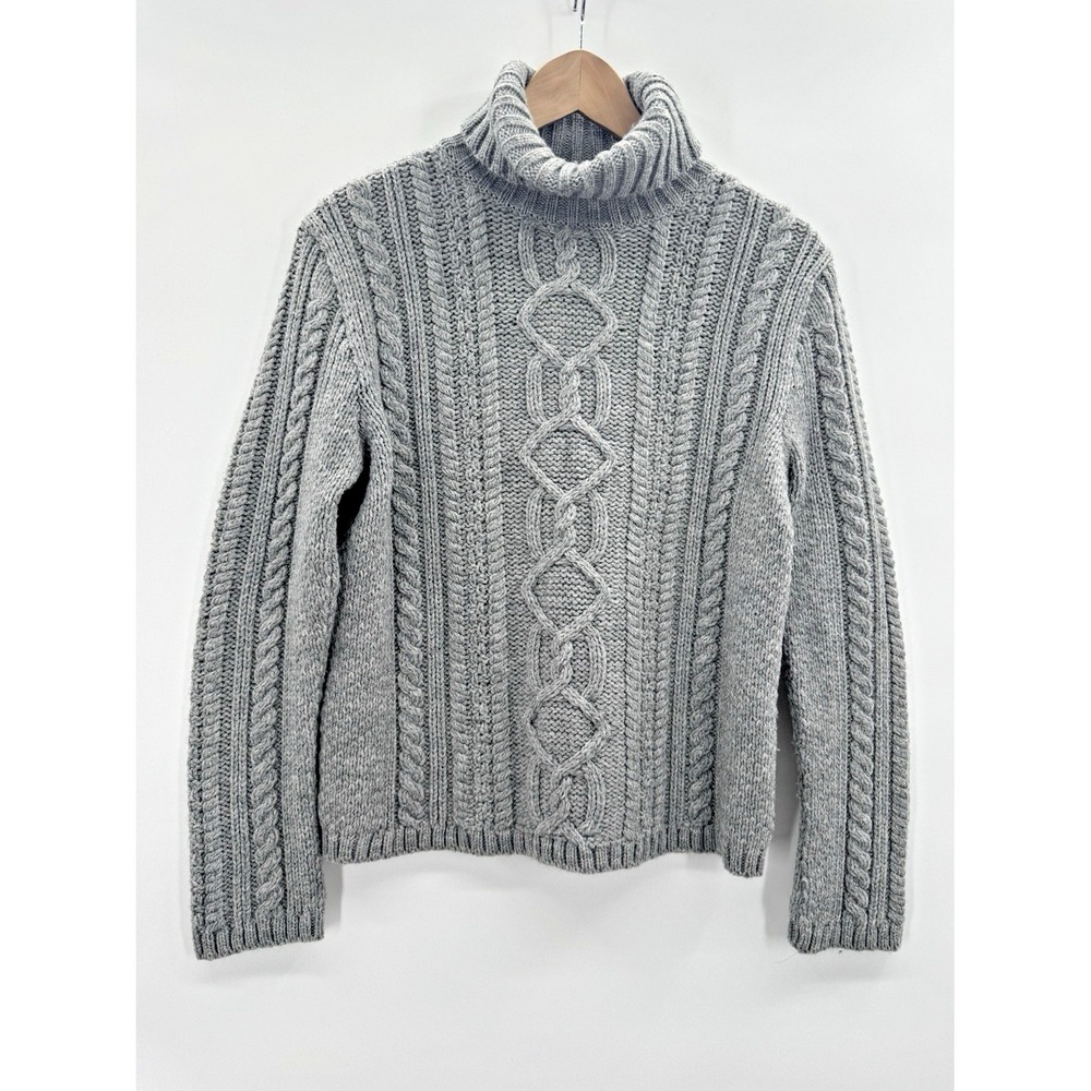 VTG Paul James Gray Cable Knit 100% Wool Sweater Medium Fisherman Preppy 90s